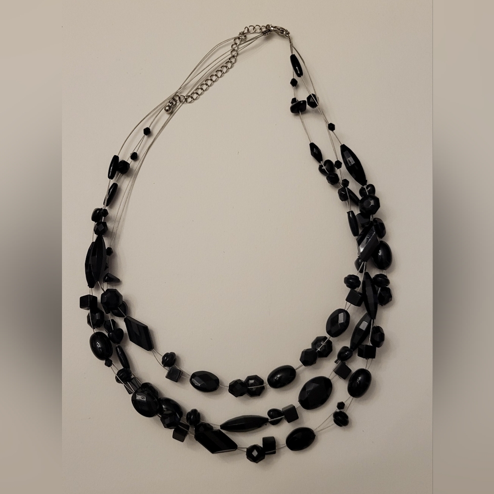 Multi-Strand Black Bead Necklace - Unbranded